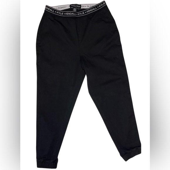 KENDALL+KYLIE JOGGER PANTS BLACK WOMEN RELAXED FIT MID-RISE LOGO WAISTBAND LARGE - Picture 4 of 8
